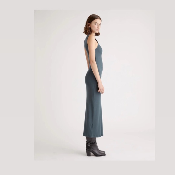 Quince Tencel Rib Knit Dark Olive Tank Midi Dress size medium - Picture 2 of 7
